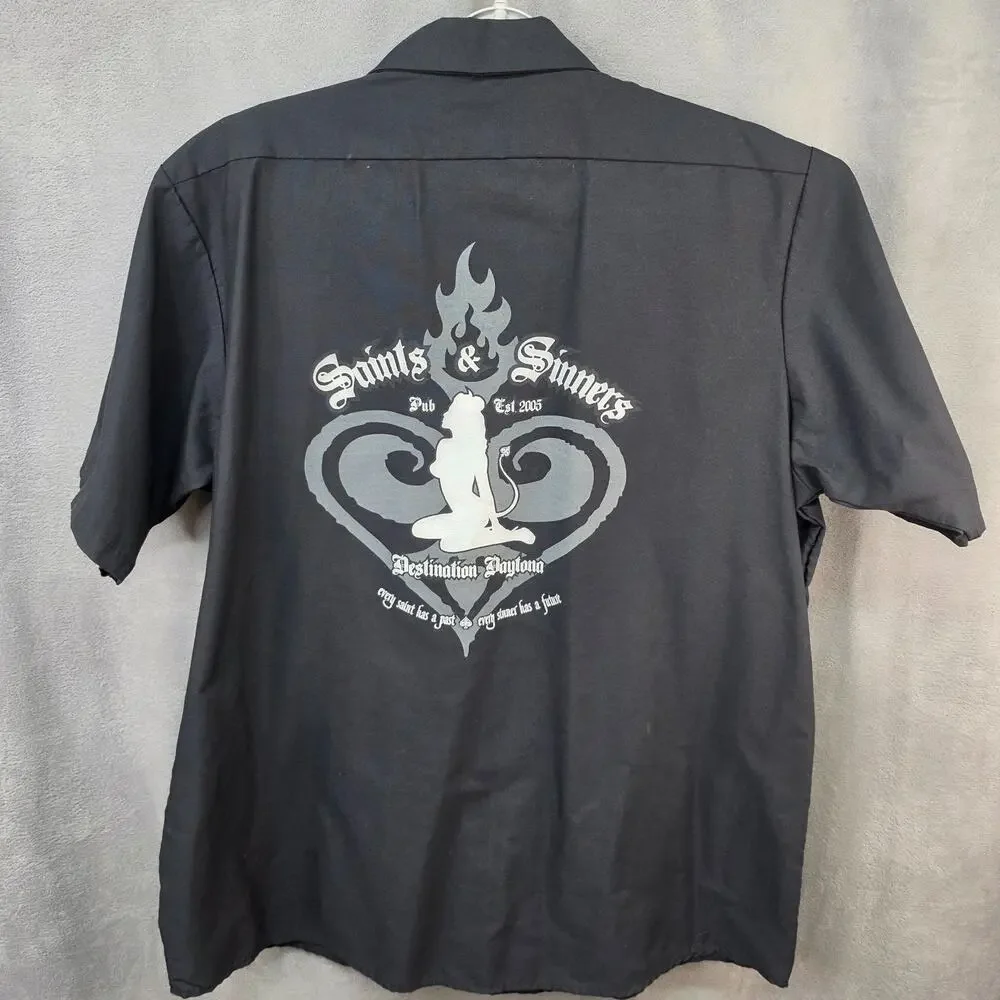 CornerStone XL Saints & Sinners Pub Daytona Black Work Shirt Button USA Biker